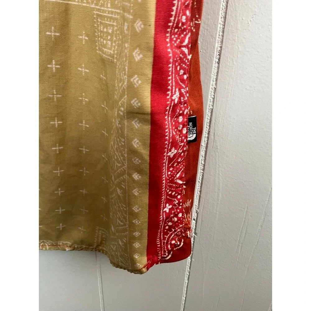 The North Face Mens XXL Bandana Patchwork Button Down Shirt Red Yellow Short Slv